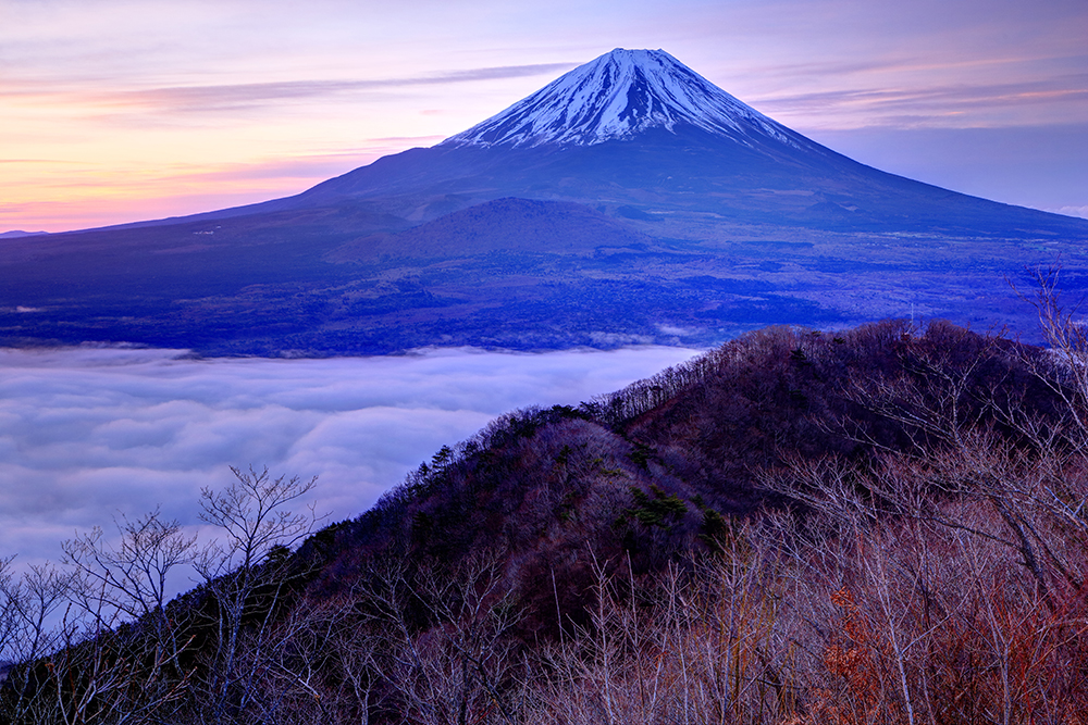 精進湖パノラマ台から黎明の富士山